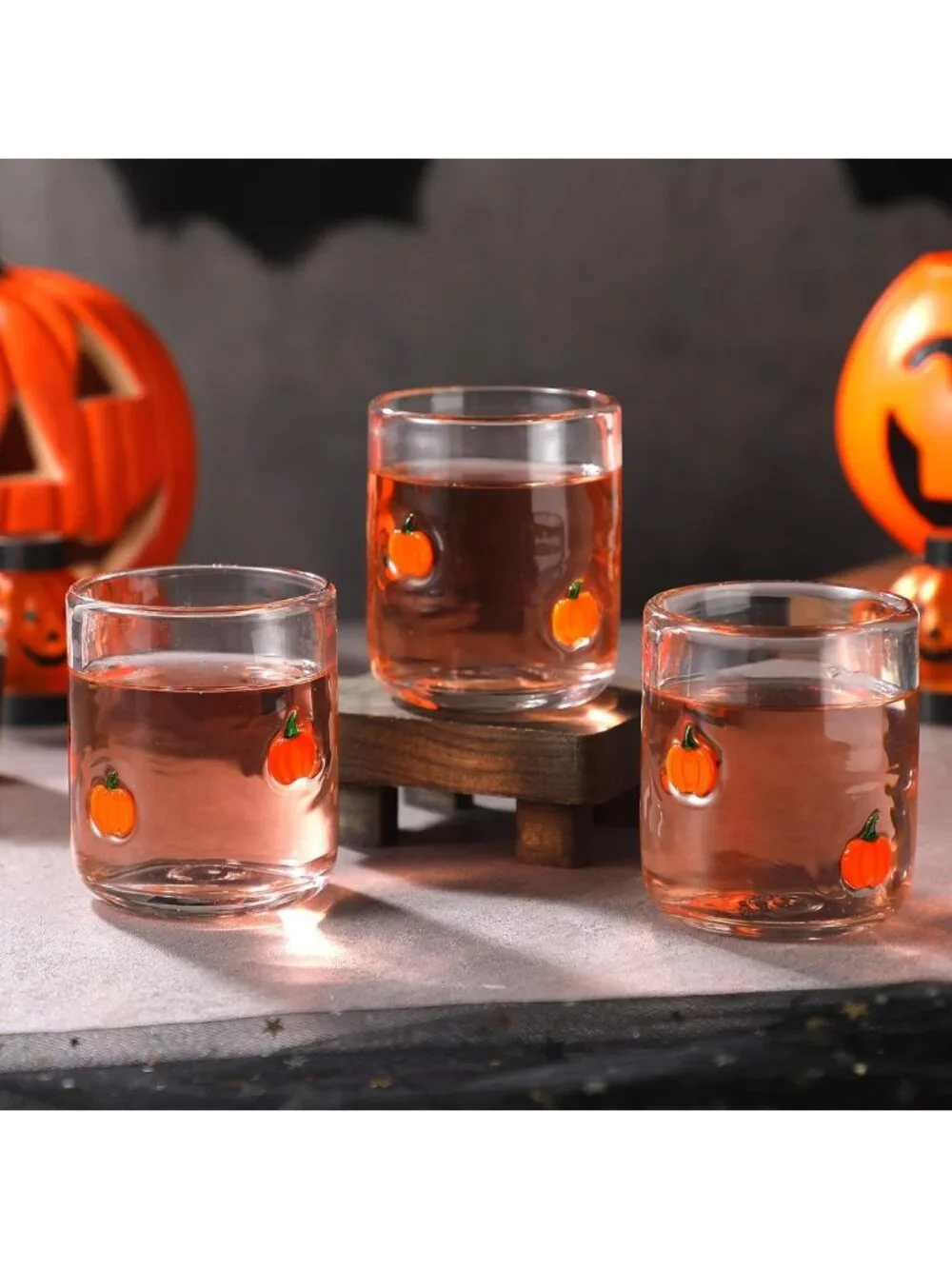 Set of 4 Pumpkin Icon Juice Glasses - Fall Decor, Halloween Drinkware, Cute
